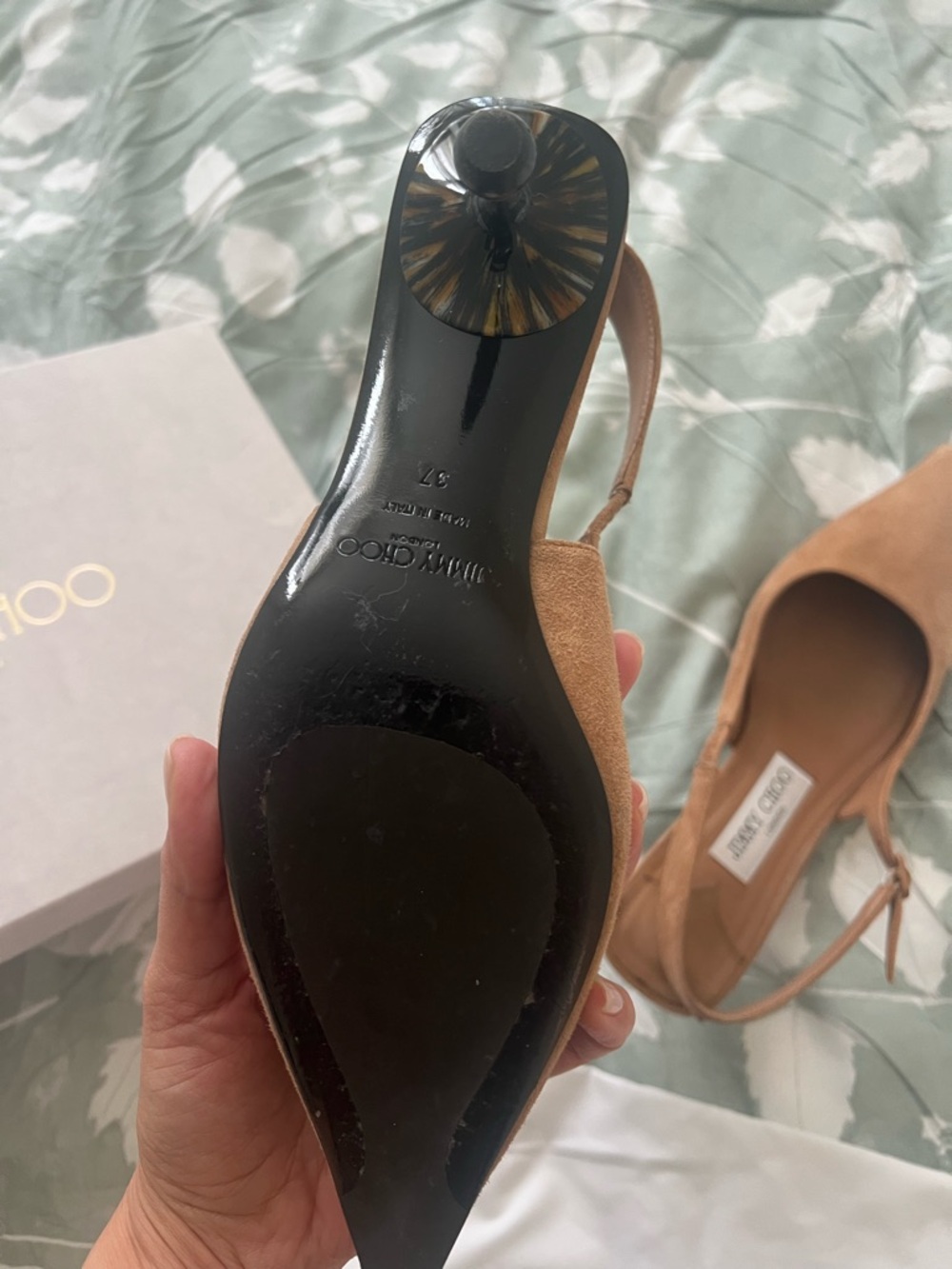 Jimmy Choo Amel Brown Suede Pointed-Toe Slingback Pumps - Picture 4 of 8